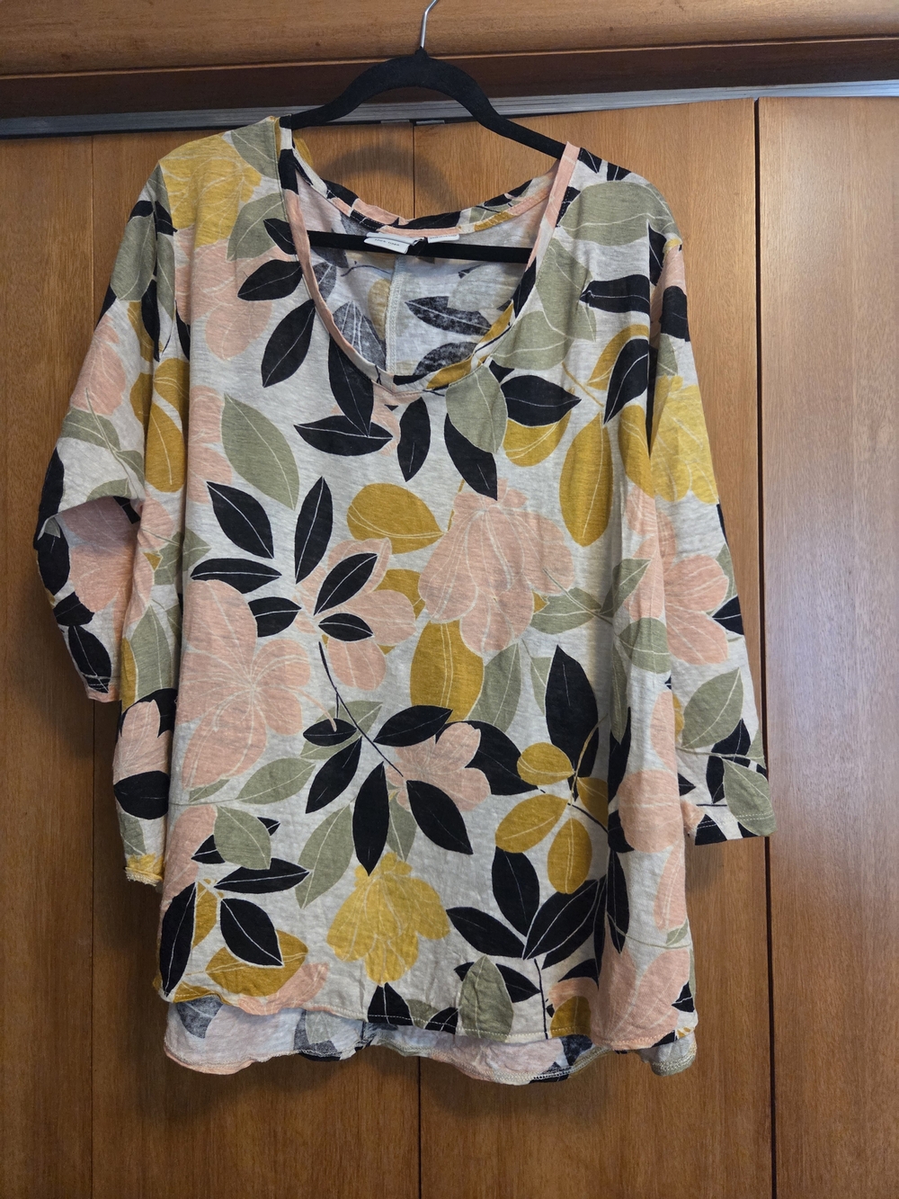 Scoop-Neck Floral Tunic Top in Peach, Mustard & Olive